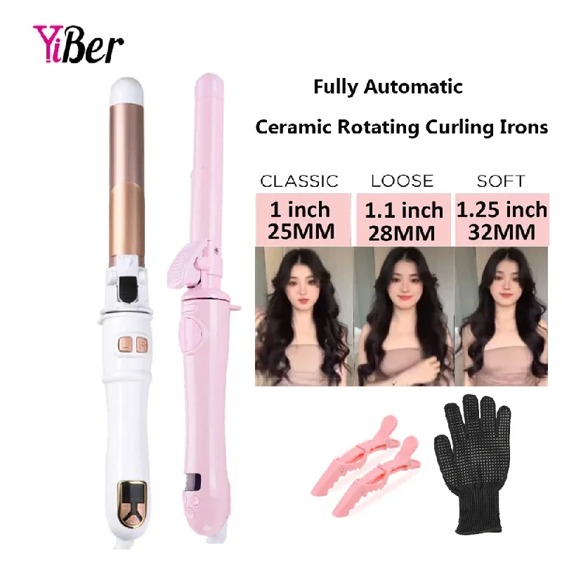 25/28/32mm Ceramic Fully Automatic Rotating Curling Irons Big Wave Curling Wand Waver Hair Curling Tools 2024 Best CURLERS