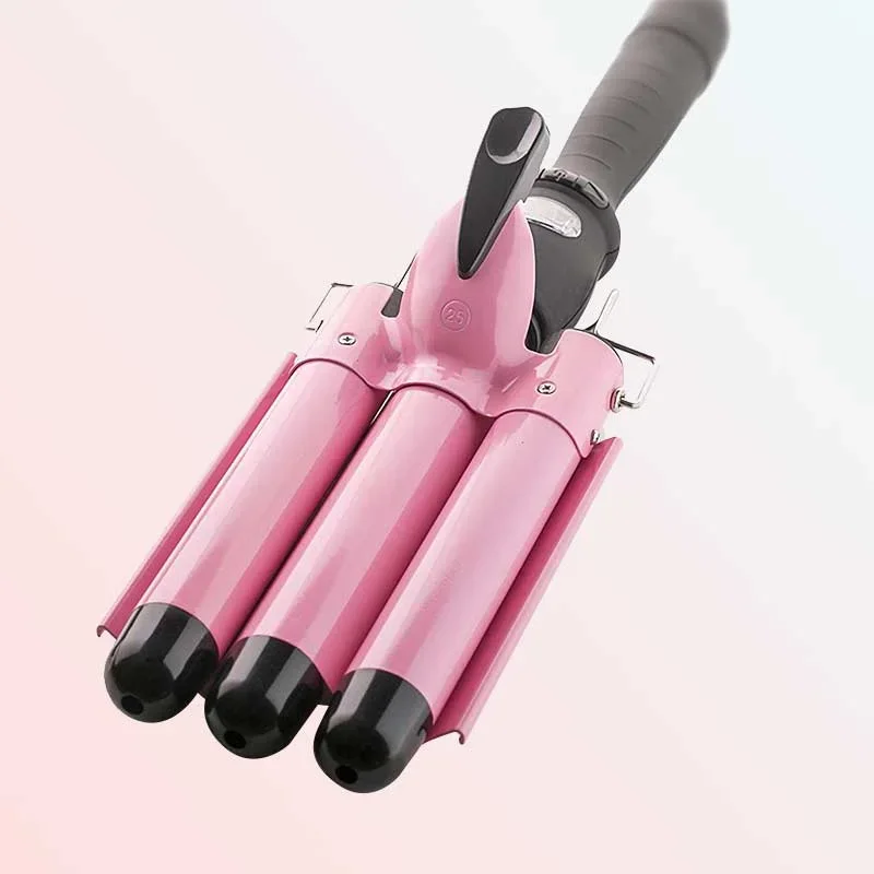 25cm Pink Three Barrel Curling Iron Wand With LCD Display