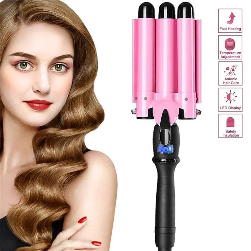 25cm-pink-three-barrel-curling-iron-wand-with-lcd-display