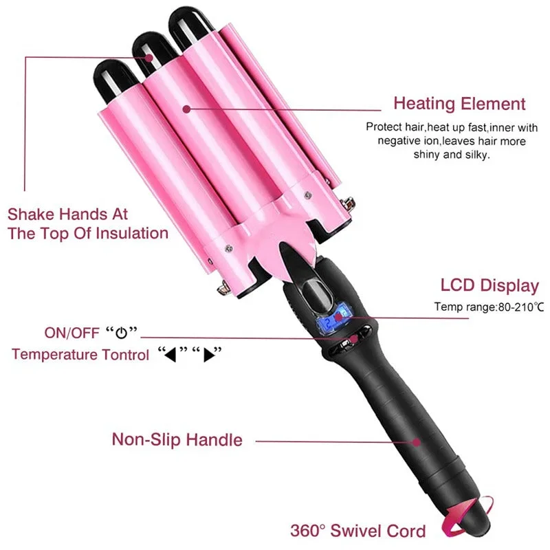 25cm-pink-three-barrel-curling-iron-wand-with-lcd-display