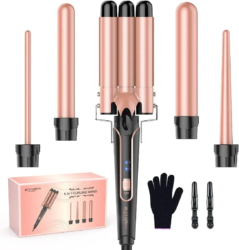 5 in 1 Curling Iron 3 Barrel Hair Crimper Iron Curling Wand Hair with Fast Heating Up Crimper Wand Curler for All Hair Types