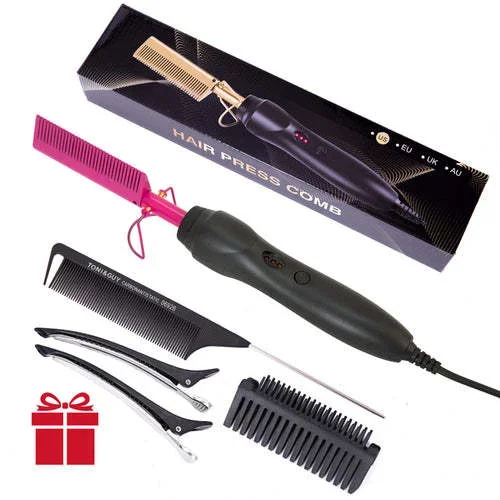 Electric Hot Comb Hair Straightener Flat Iron Kit