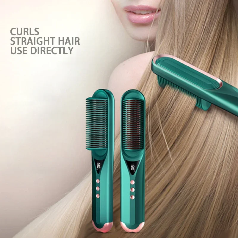 Hair Straightener Brush Hot Comb Curling Iron