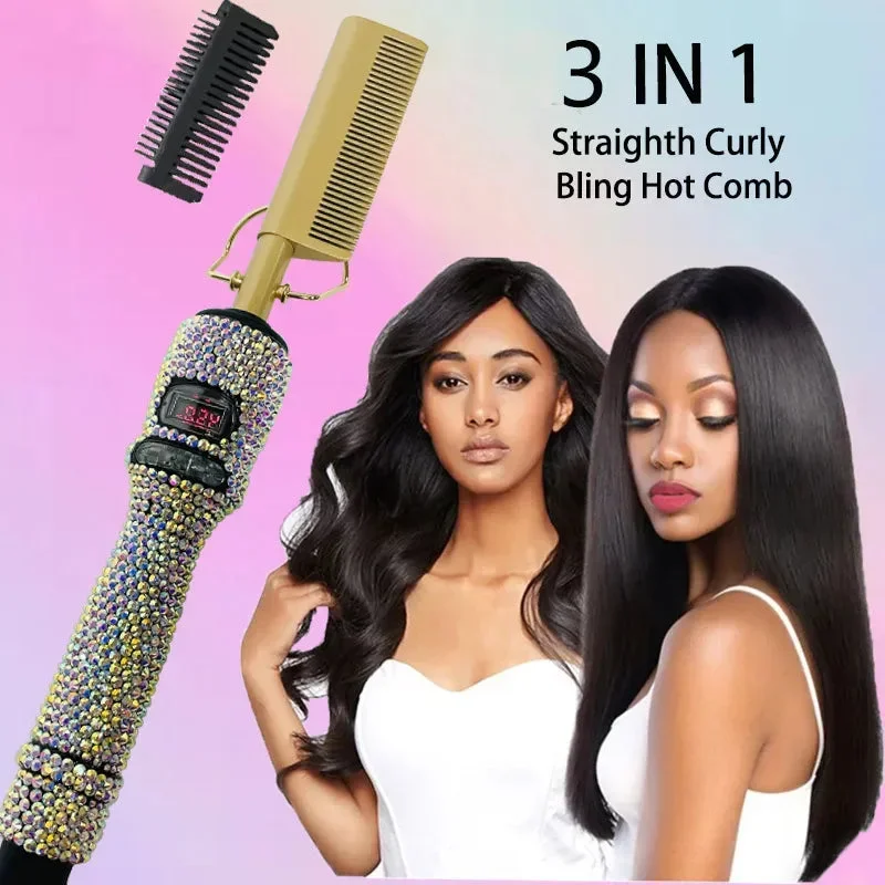 Hot Comb Straight Curling Electric Comb for All Textured, Kinky, Curly, & Wavy Hair Types Styling Tools