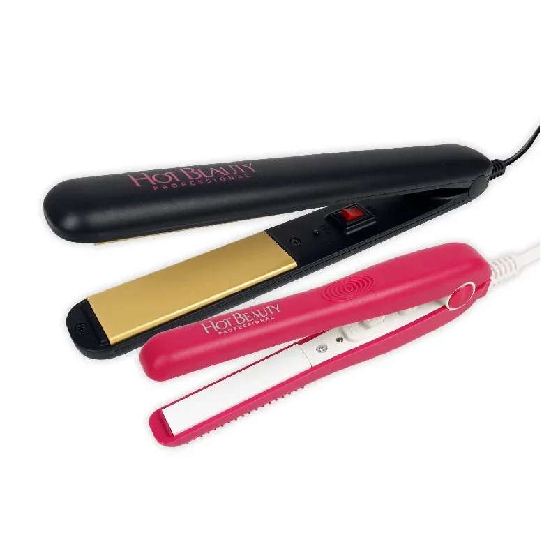 Hot Beauty Combo Value Pack Ceramic Flat Iron 1/2 and 1 with Free Traveling Pouch