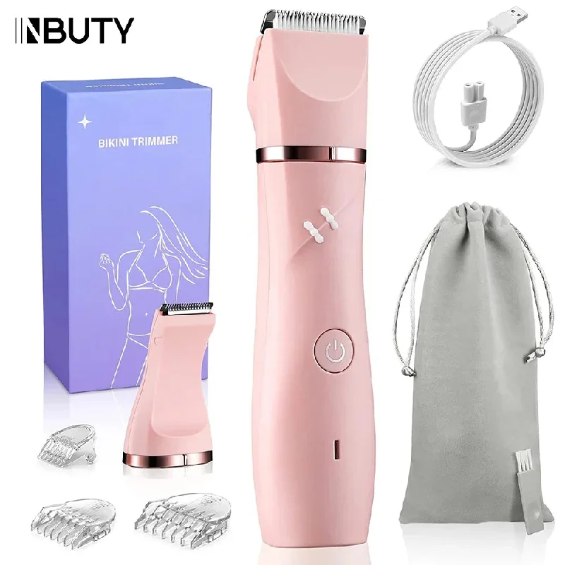 INBUTY 2 in 1 Bikini Trimmer Pubic Hair Grooming Women Hair Clipper Electric Shaver Lady Razors Painless Epilator USB Waterproof