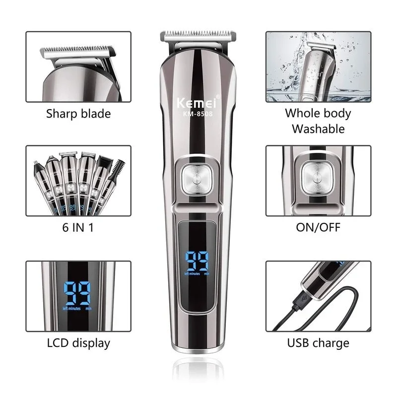 Kemei Hair Clippers Beard Trimmer Mens grooming kit with Trimmer for Beard, Head, Body, and Face Cordless Waterproof 16 In 1