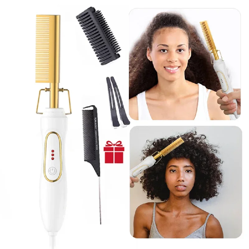 Hot Comb Electric, Comb Wet And Dry Hair Curler Comb, Hot Straightening Heating Comb, Iron Environmentally Gold Comb