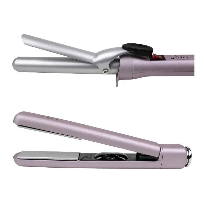 Pop N Lock Interchangeable Straightener and Curling Iron Set by Aria Beauty for Women - 2 Pc 1 Inch F