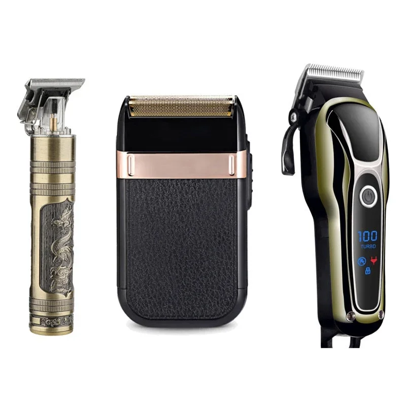 Professional Barber Hair Clipper Rechargeable Electric T-Outliner Finish Cutting Machine Beard Trimmer Shaver Cordless USB