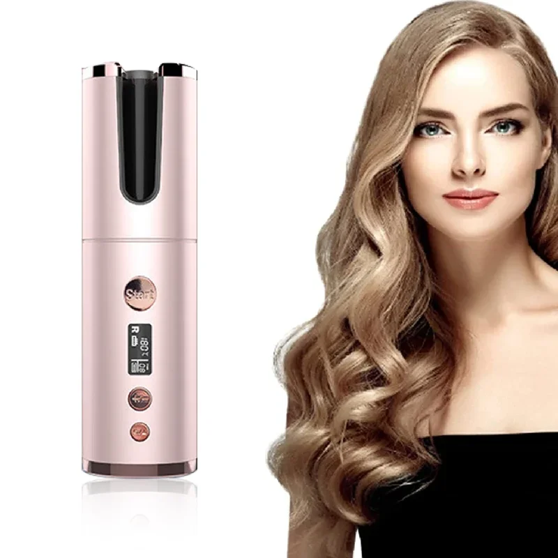 EliNat Wireless Rechargeable Curling Iron Electric Hair Curler Fully Automatic Rotating Portable Hairdresser